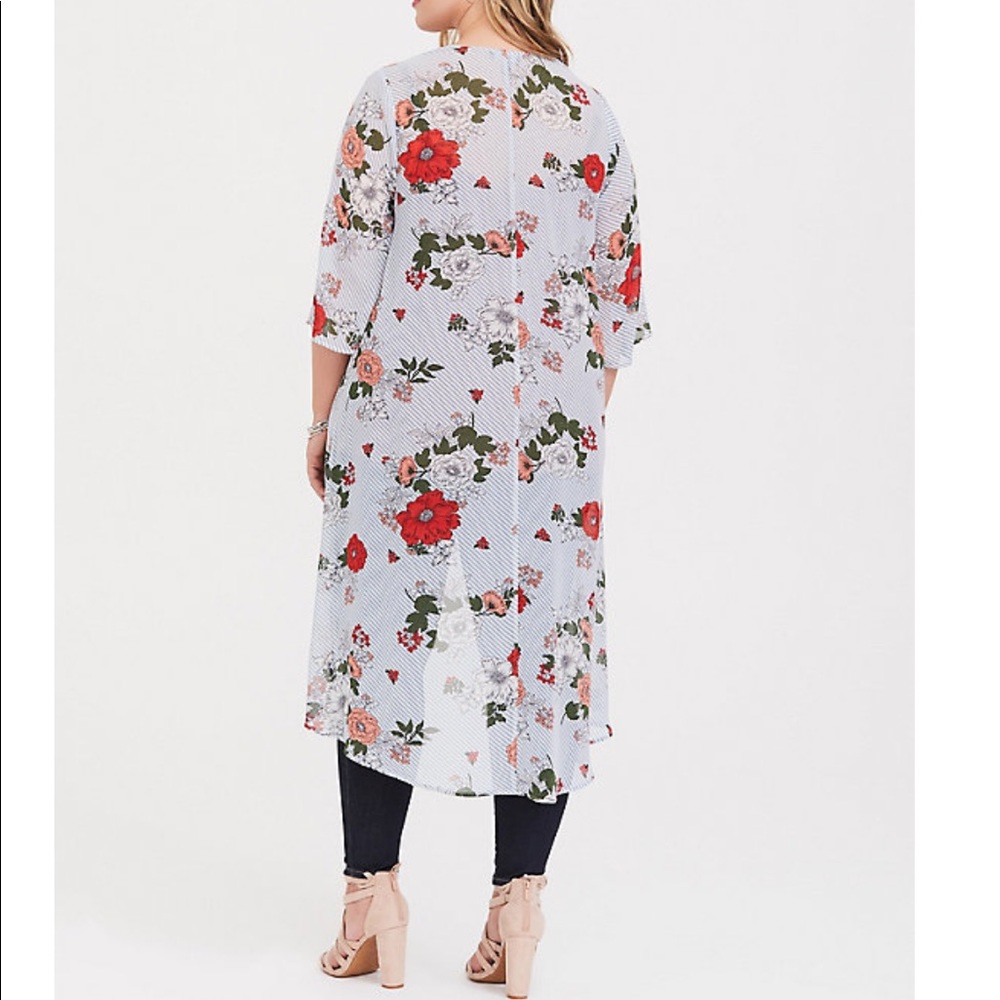 Stripe blue floral chiffon Kimono